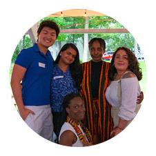 Image of international students at a campus event.